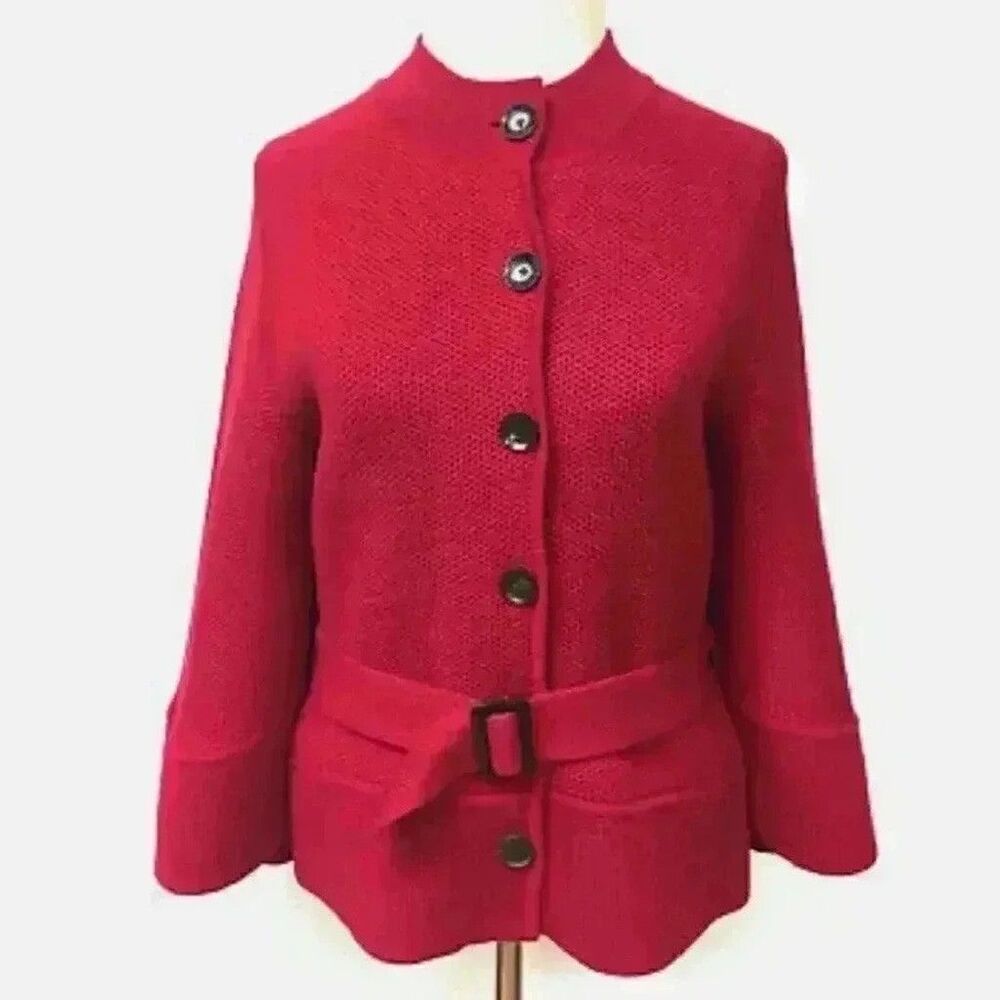 Rena Lange Virgin wool waffle knit belted cape/ jacket / cardigan